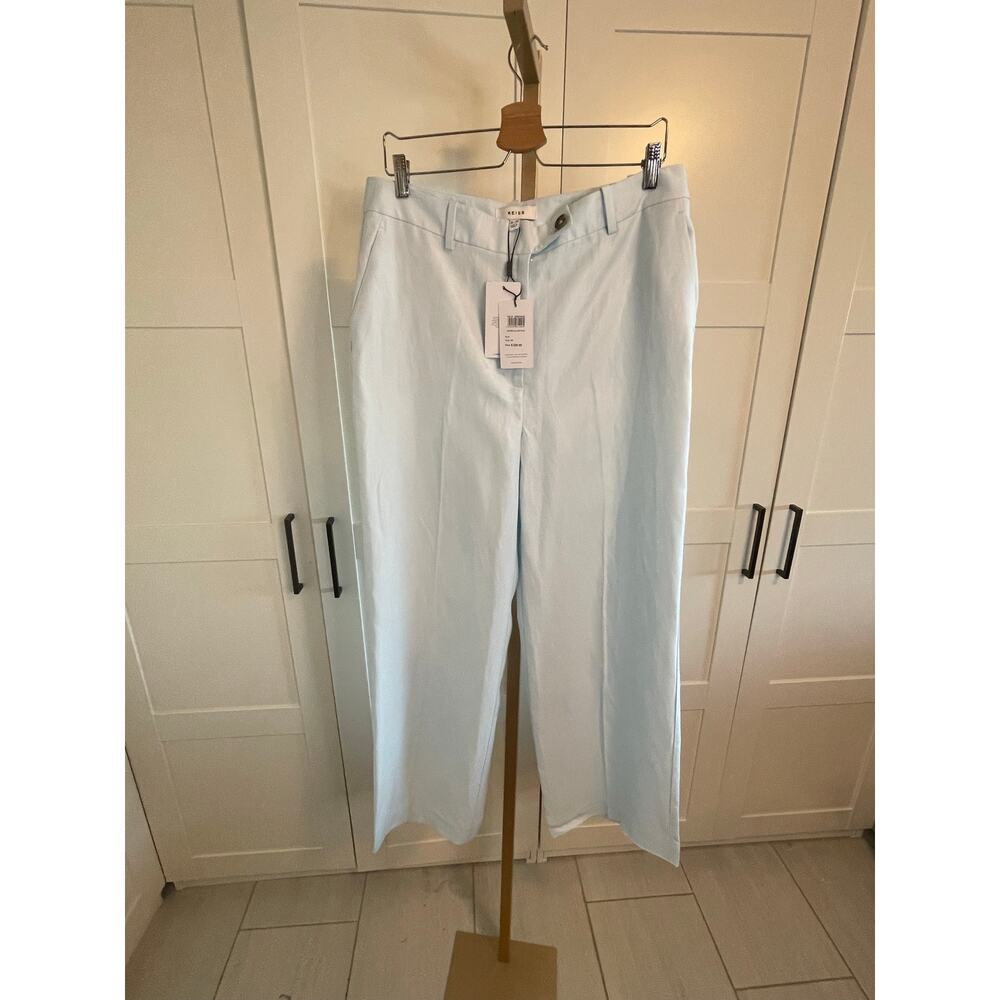 REISS Sky Blue Lori Viscose-Linen Wide Leg Suit Trousers - Picture 7 of 12